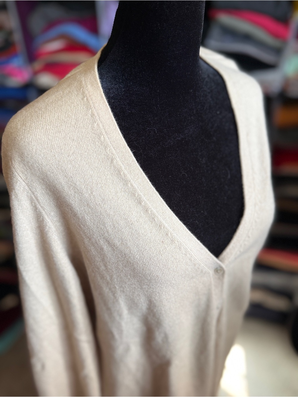 Cream V-Neck Women's Sweater Cashmere Cardigan